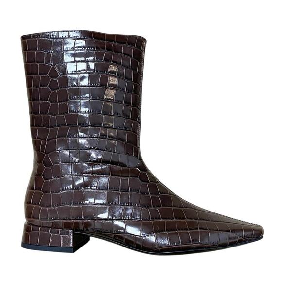Staud Crocodile Embossed Leather Boots In Dark Brown 9 NWOB - Picture 1 of 6
